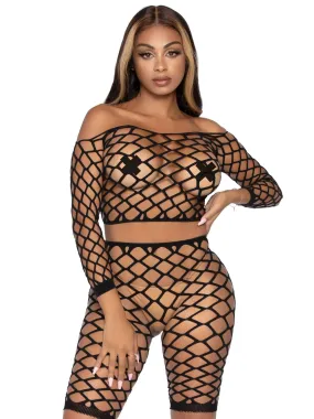 2 Pc Net Crop Top and Bike Shorts