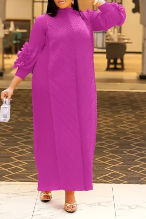 3D Flower Decor Feminine Pleated Maxi Dress