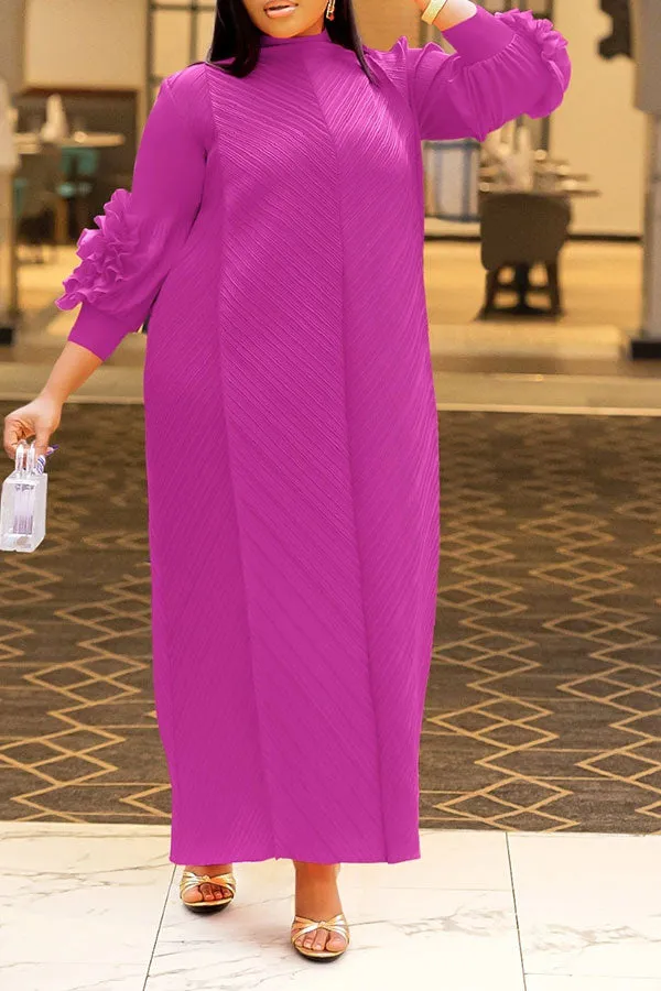 3D Flower Decor Feminine Pleated Maxi Dress