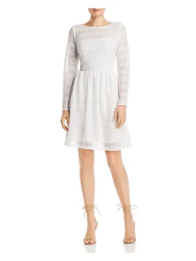ADRIANNA PAPELL Womens Ivory Lace Long Sleeve Knee Length Fit   Flare Dress