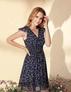 Alisa Pan Floral Print V Neck Short A Line Dress