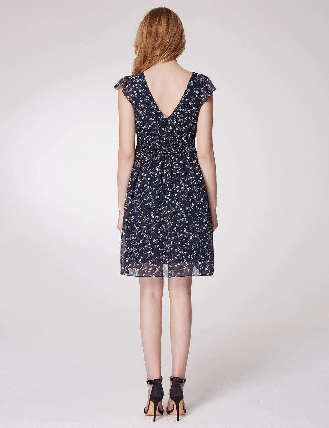 Alisa Pan Floral Print V Neck Short A Line Dress