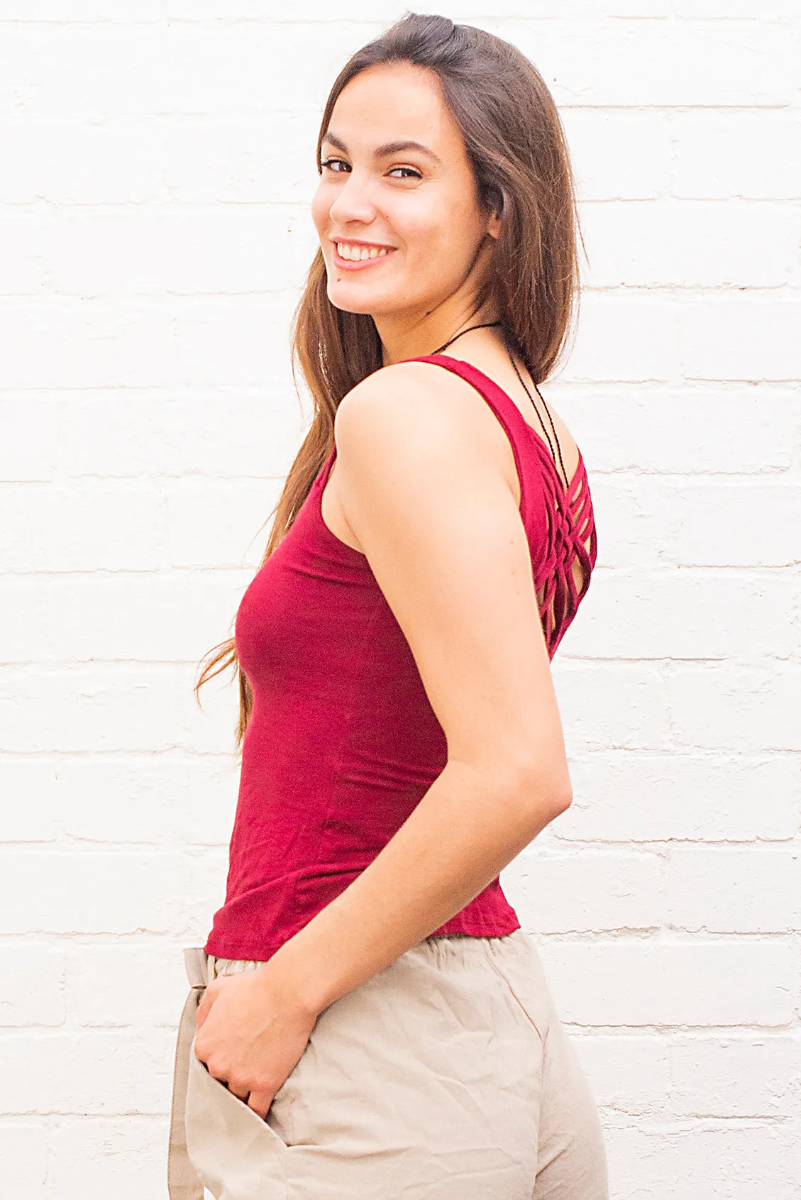 Athena Cross-Weave Singlet Top in Red