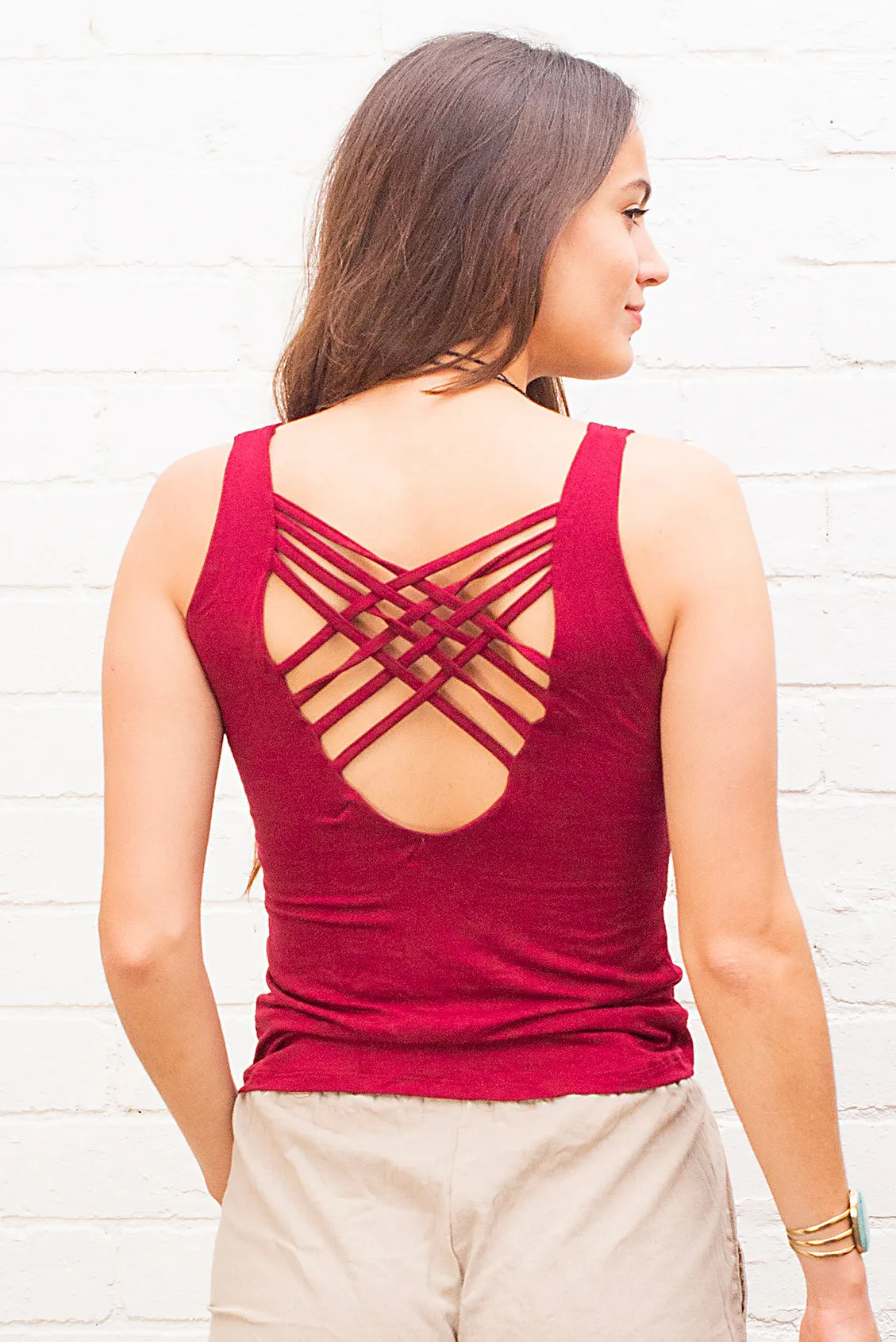 Athena Cross-Weave Singlet Top in Red
