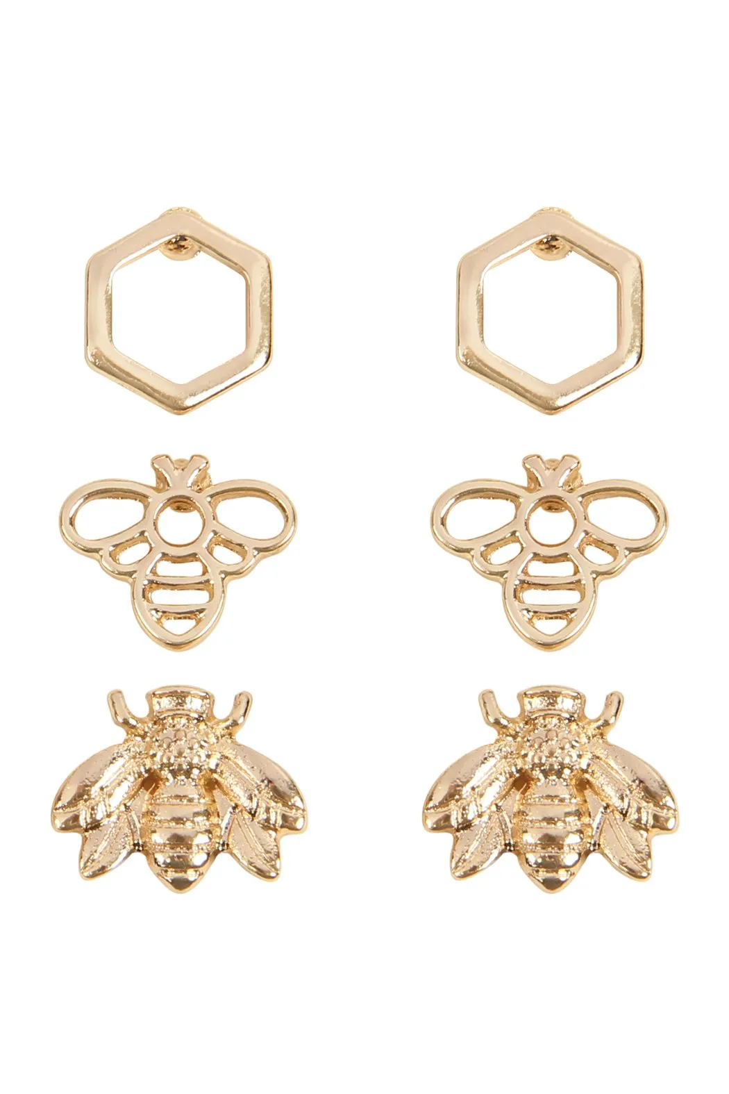 Bee 3 Set Metal Earrings