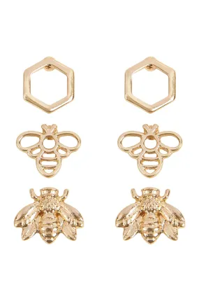 Bee 3 Set Metal Earrings