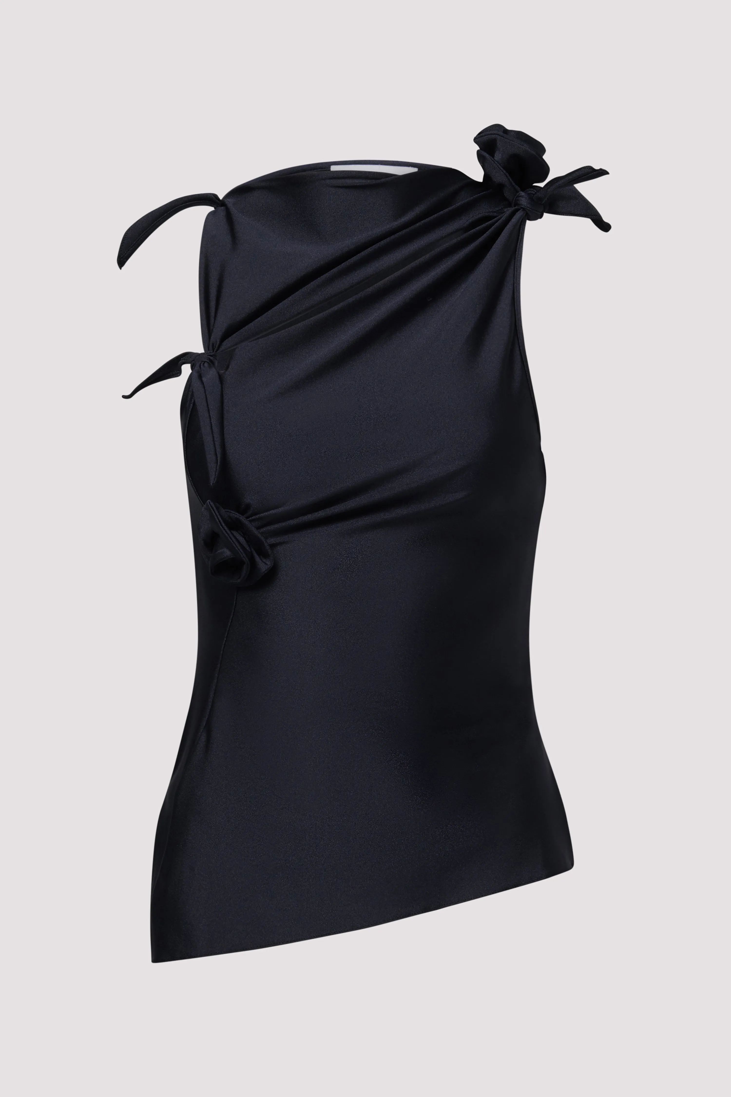 Black Asymmetric Flower Tank Top