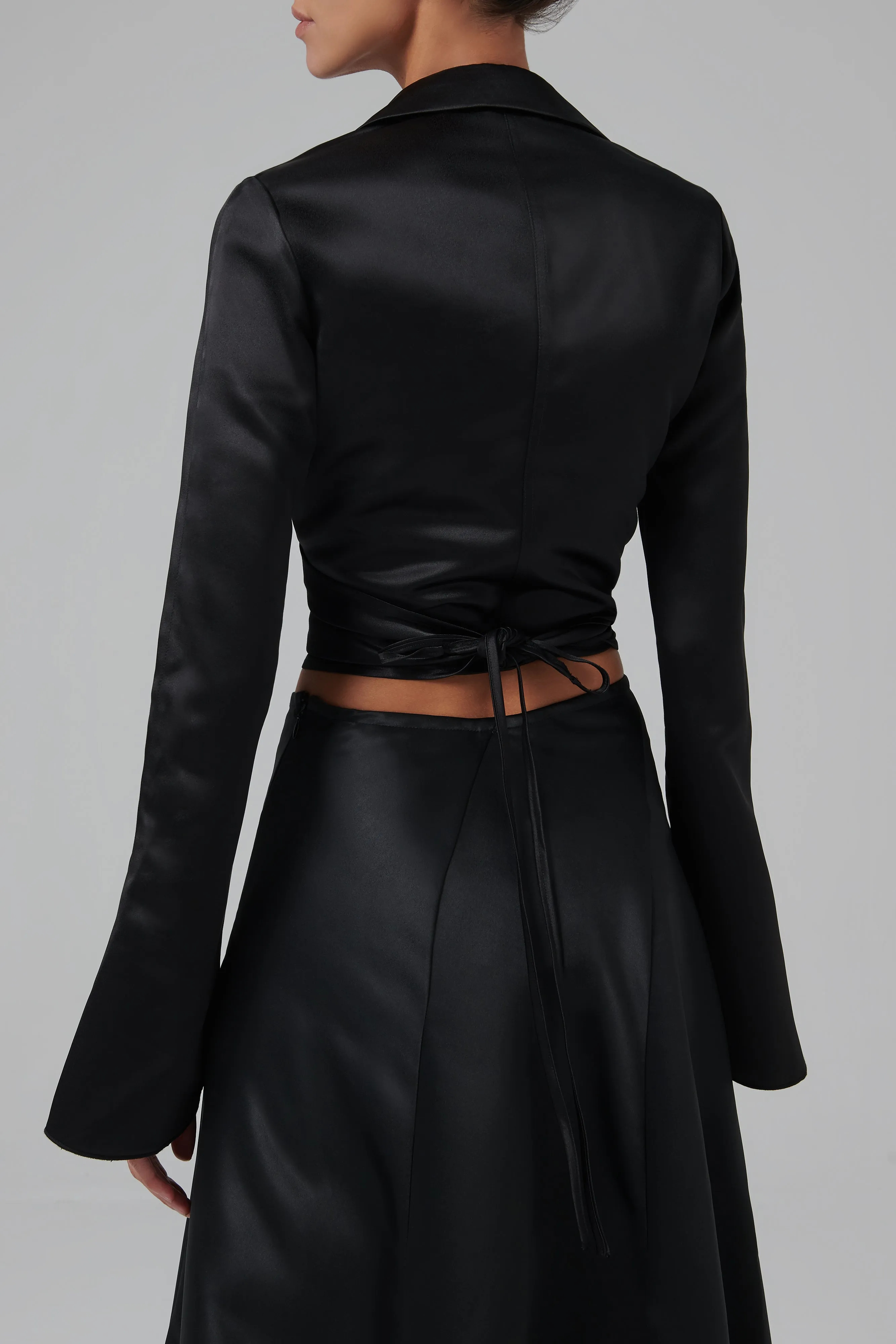 Black Flared Sleeve Wrapped Shirt