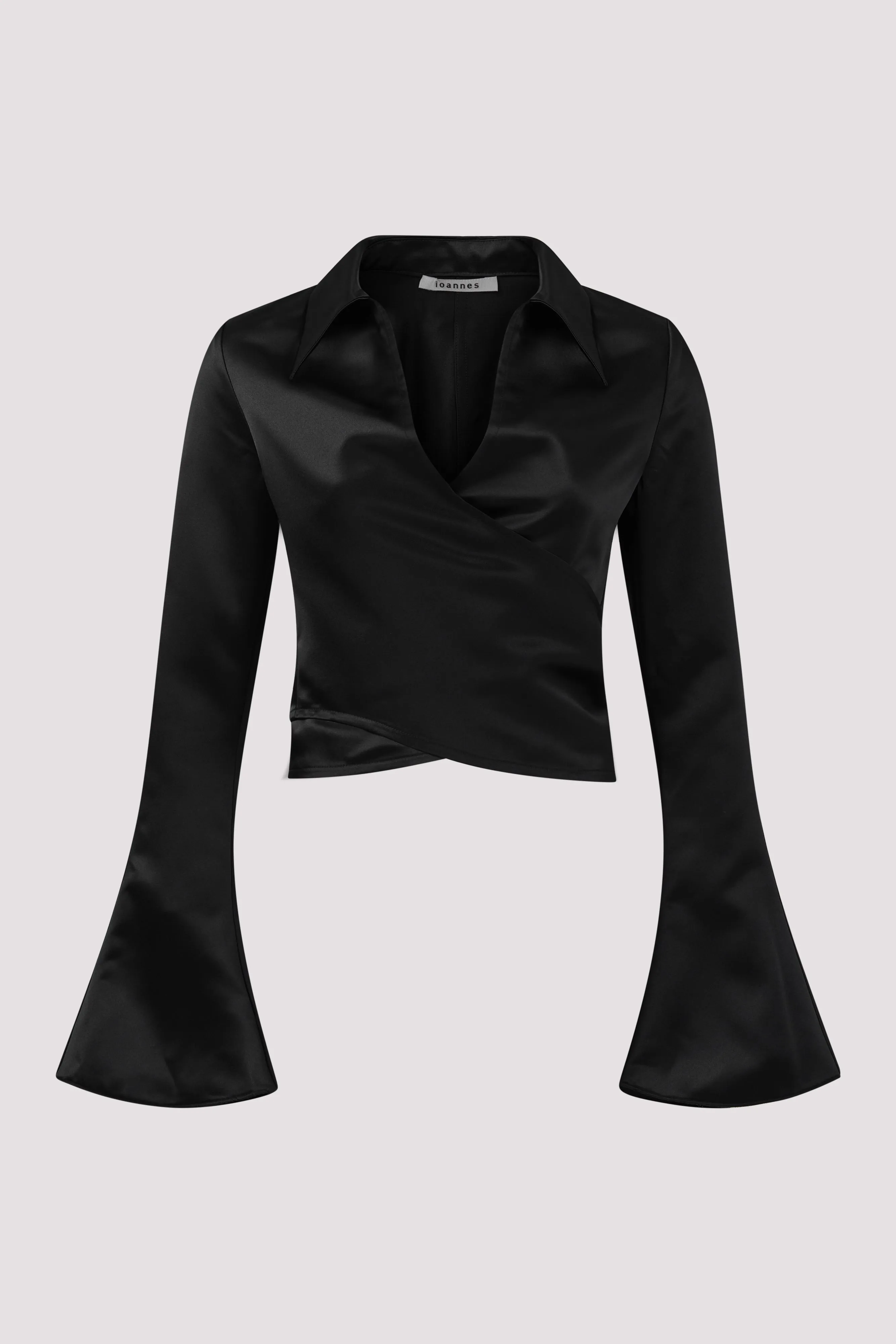 Black Flared Sleeve Wrapped Shirt