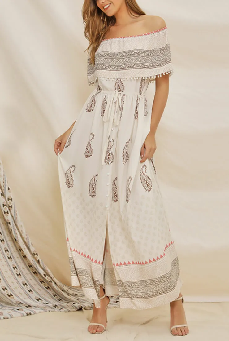 Bohemian One-shoulder Chiffon Maxi Dress