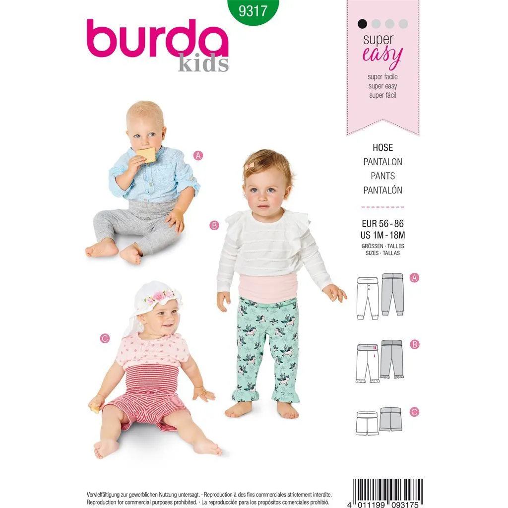 Burda Style Pattern B9317 Baby's pants