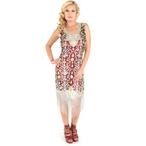 Burgundy Flapper Beaded Dress w fringes