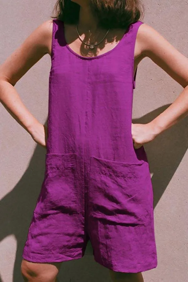 Casual Solid Pocket O Neck Straight Jumpsuits(4 Colors)