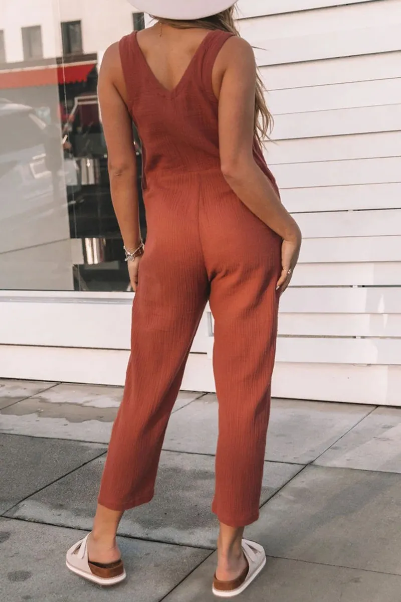 Casual Solid Split Joint U Neck Straight Jumpsuits