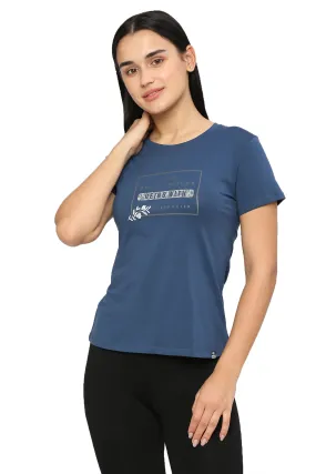 CLASSIC BLUE SOFT COTTON SIDE SLIT PRINTED T-SHIRT