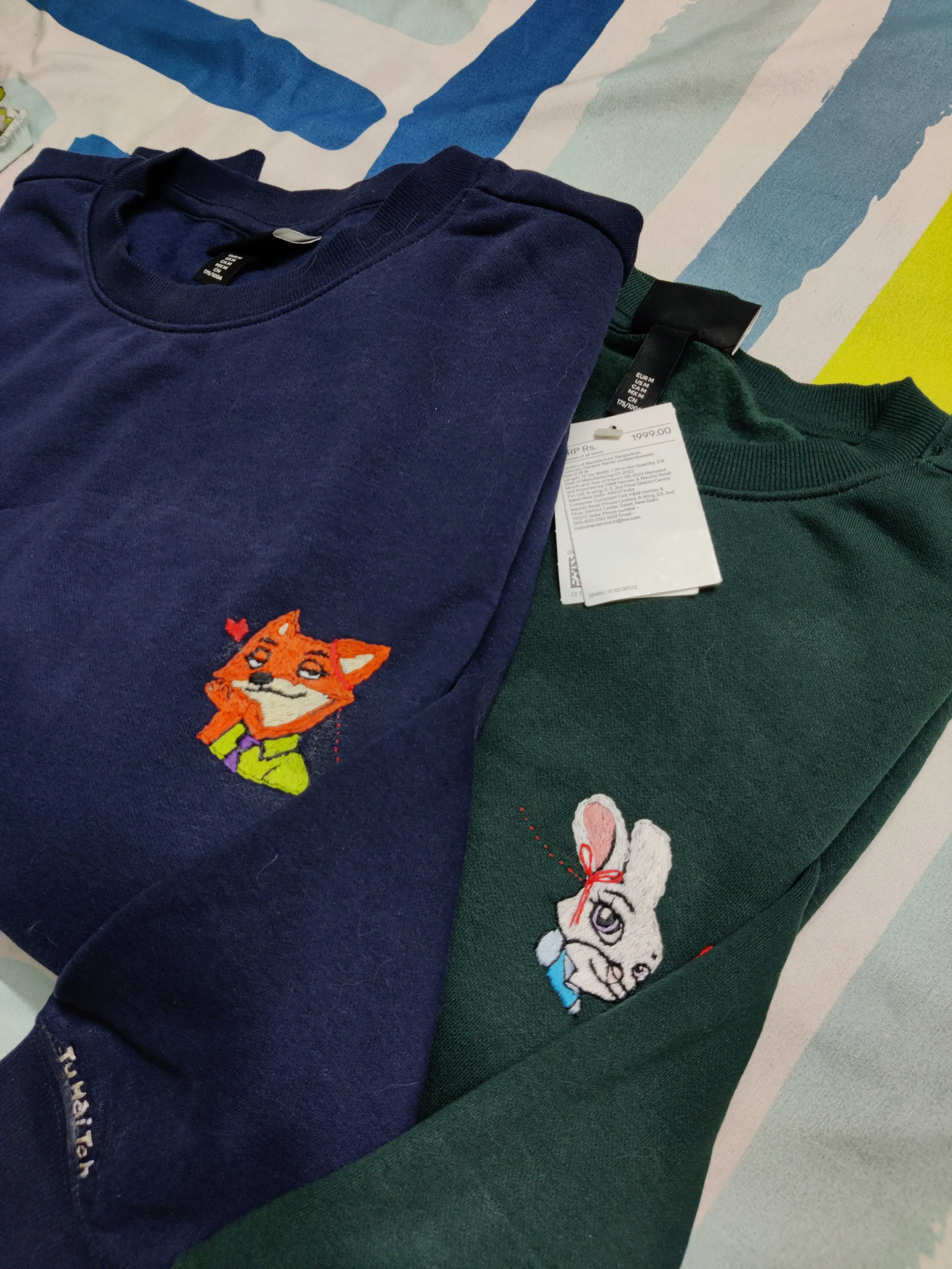 Couple Zootopia theme Hand Embroidered Sweatshirts