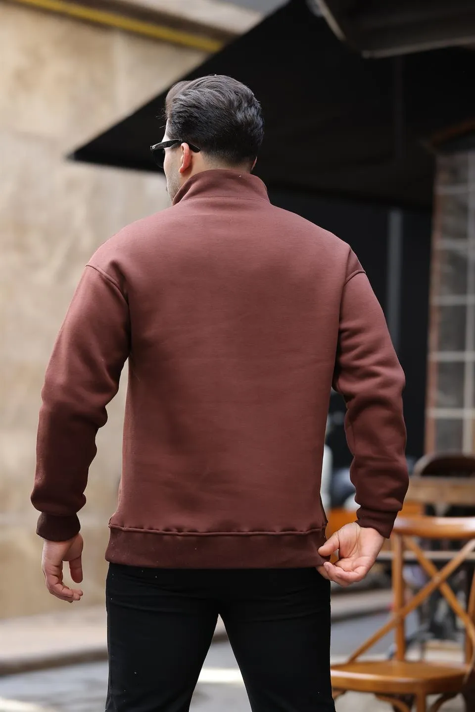 cozy kanguru nakişli şardonlu yarim fermuar sweatshirt