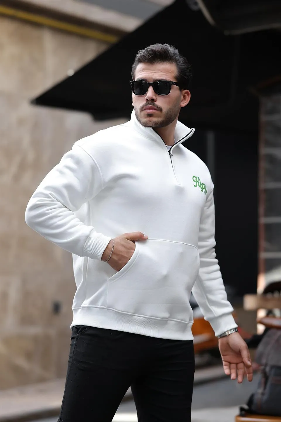 cozy kanguru nakişli şardonlu yarim fermuar sweatshirt