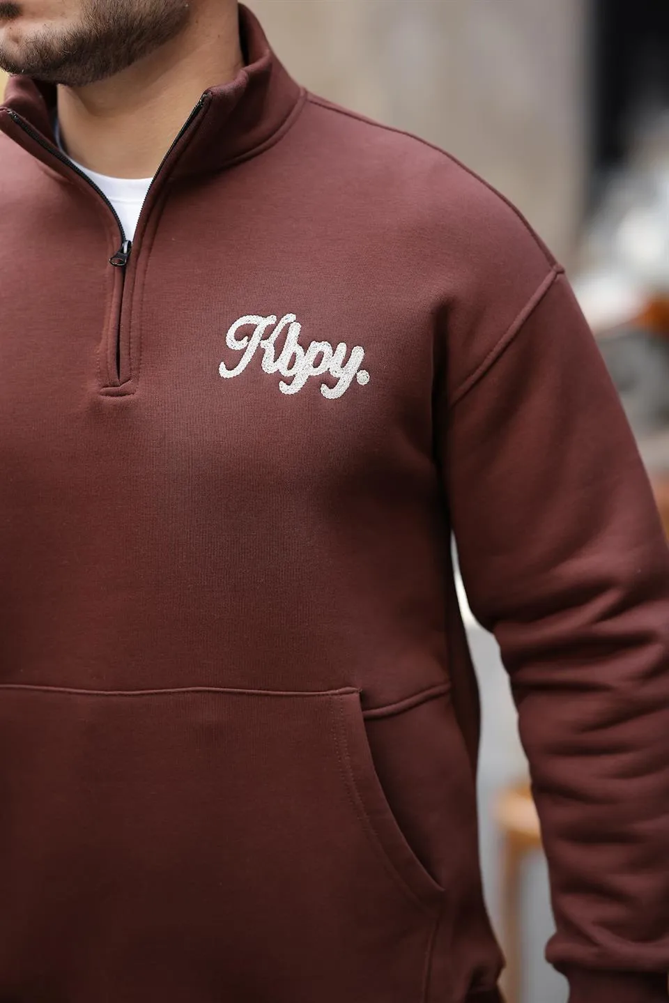 cozy kanguru nakişli şardonlu yarim fermuar sweatshirt