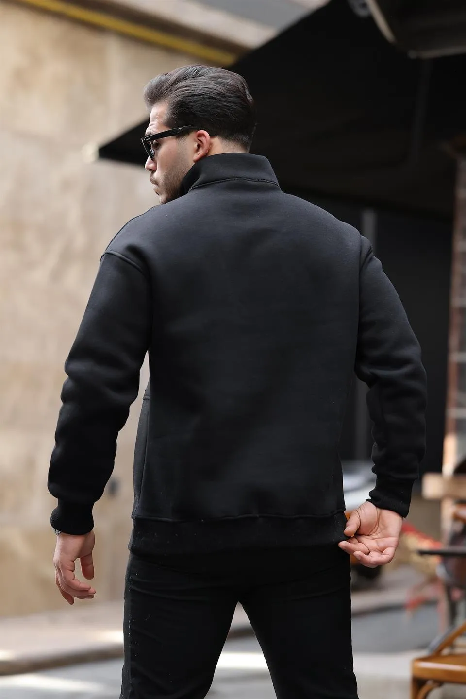 cozy kanguru nakişli şardonlu yarim fermuar sweatshirt