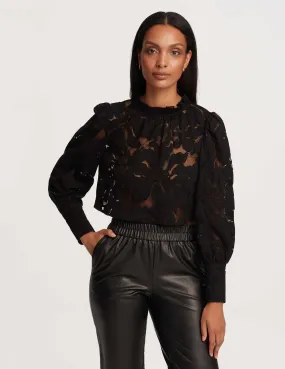 Cropped Ruffle Neck Blouse With Floral Lace- Sale