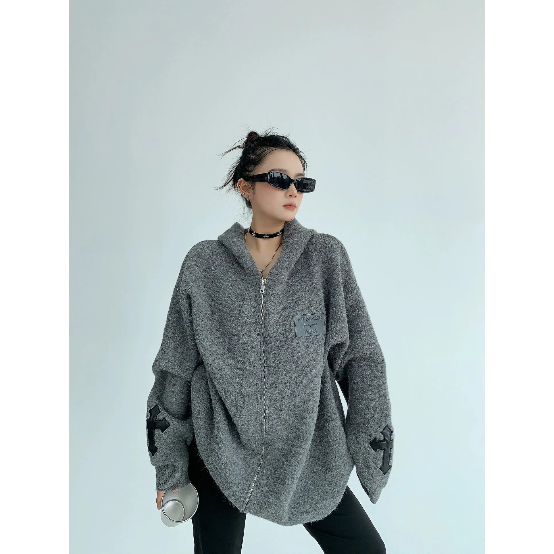 Cross Cozy Zip-Up Oversized Sweatshirt