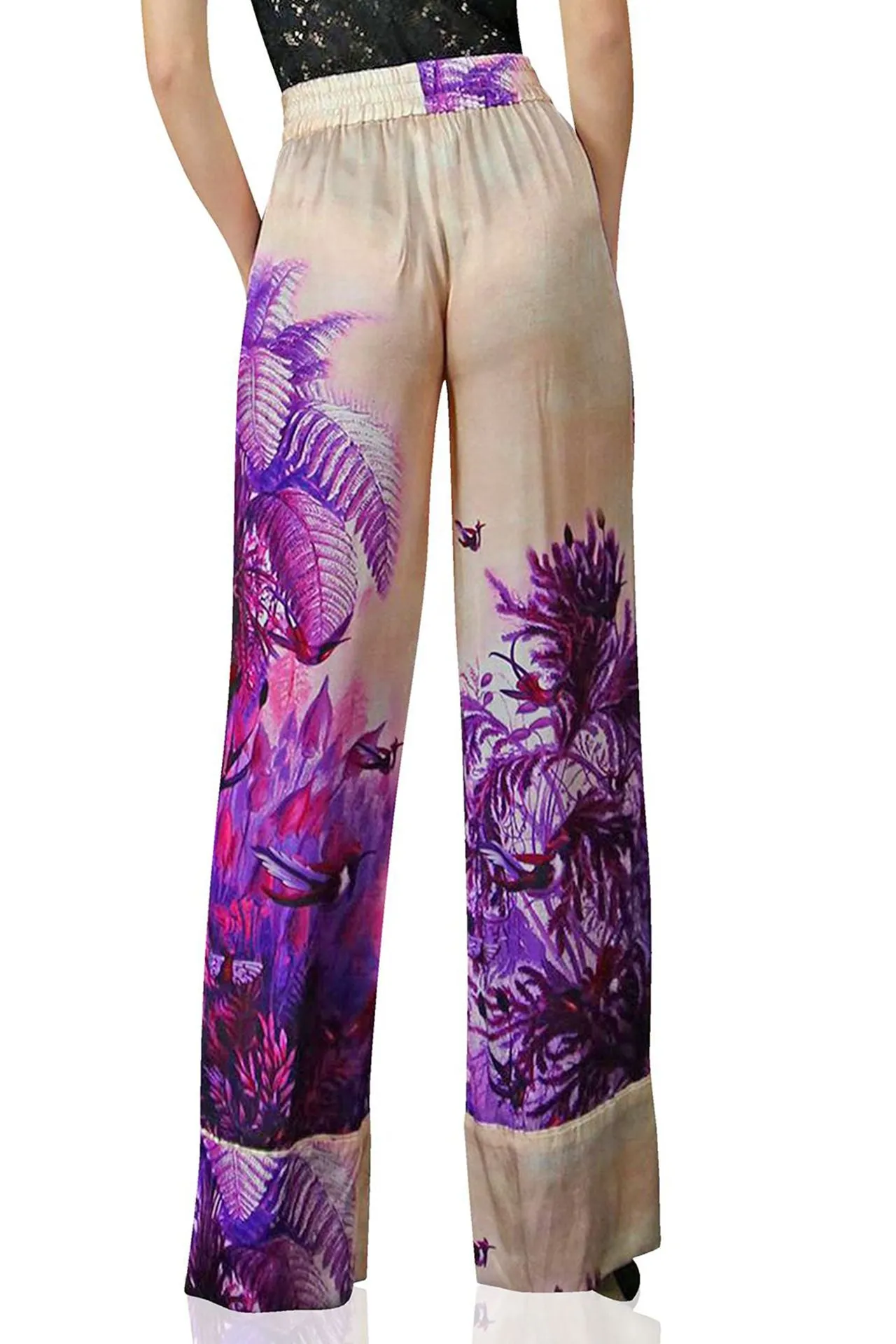 Designer  Bird Print Straight Leg Pants