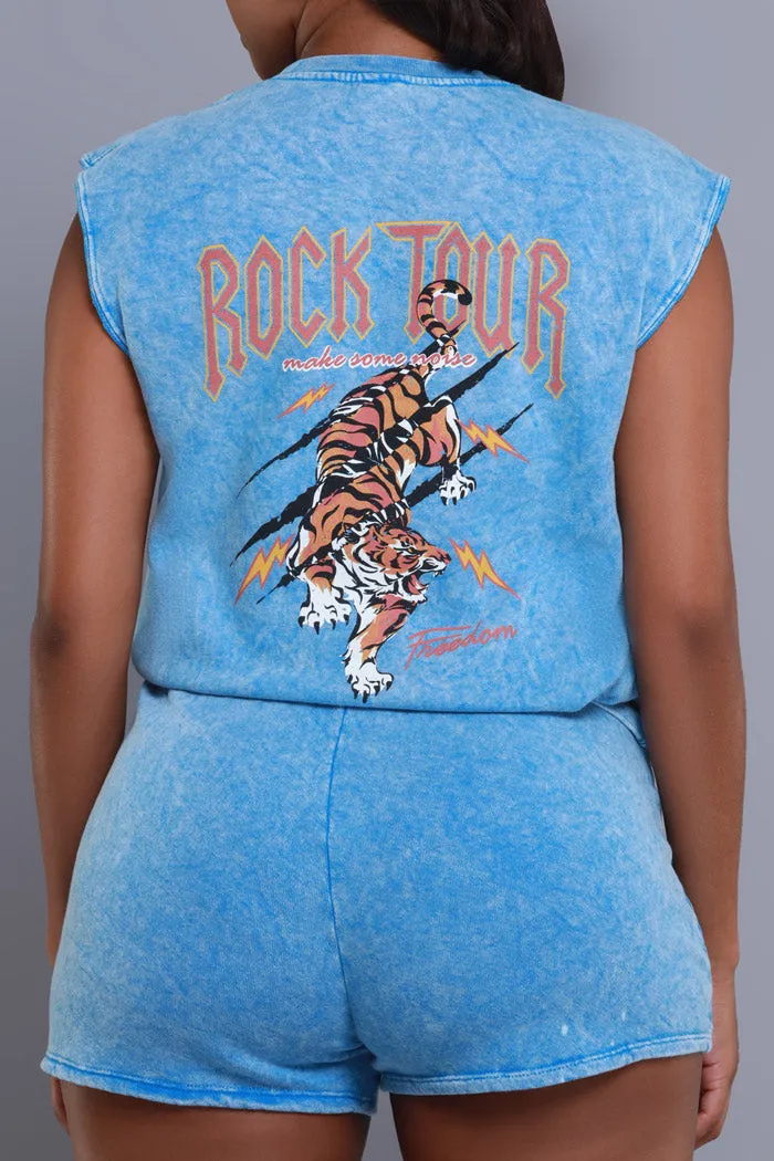 Easy There Sleeveless Graphic Shorts Set - Blue