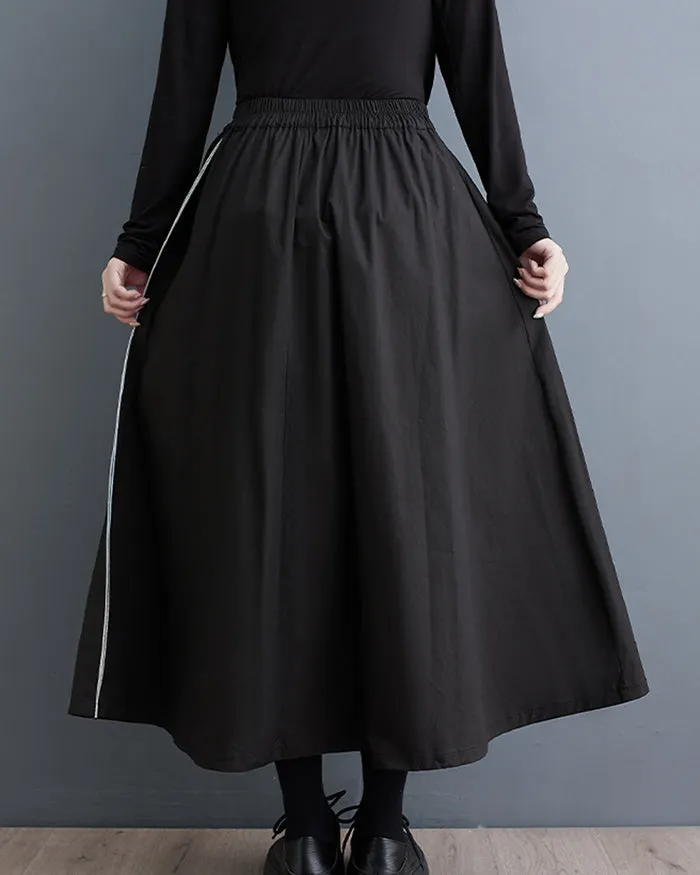 ellazhu Women's Maxi Length Elastic Waist Solid Color with Floral Print Dress Skirt GZ146