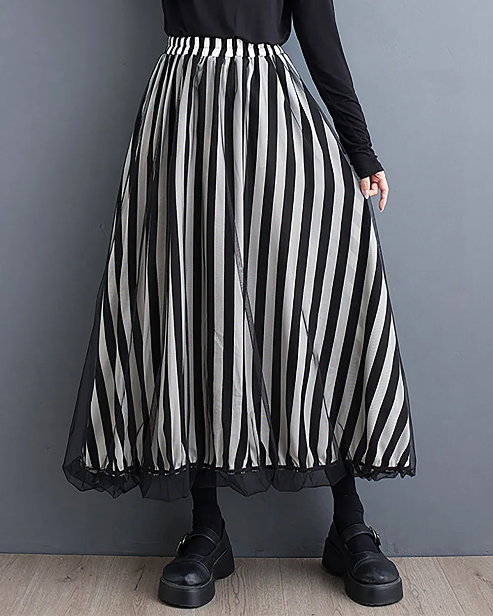 ellazhu Women's Skirt Wide Legs Elastic Waist Flowy Ruffle Hem Print Loose Oversize Fall GZ247
