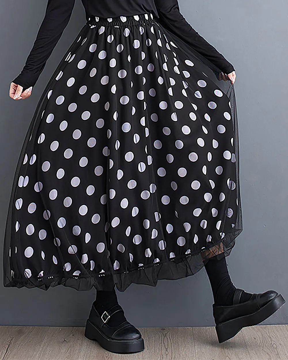 ellazhu Women's Skirt Wide Legs Elastic Waist Flowy Ruffle Hem Print Loose Oversize Fall GZ247