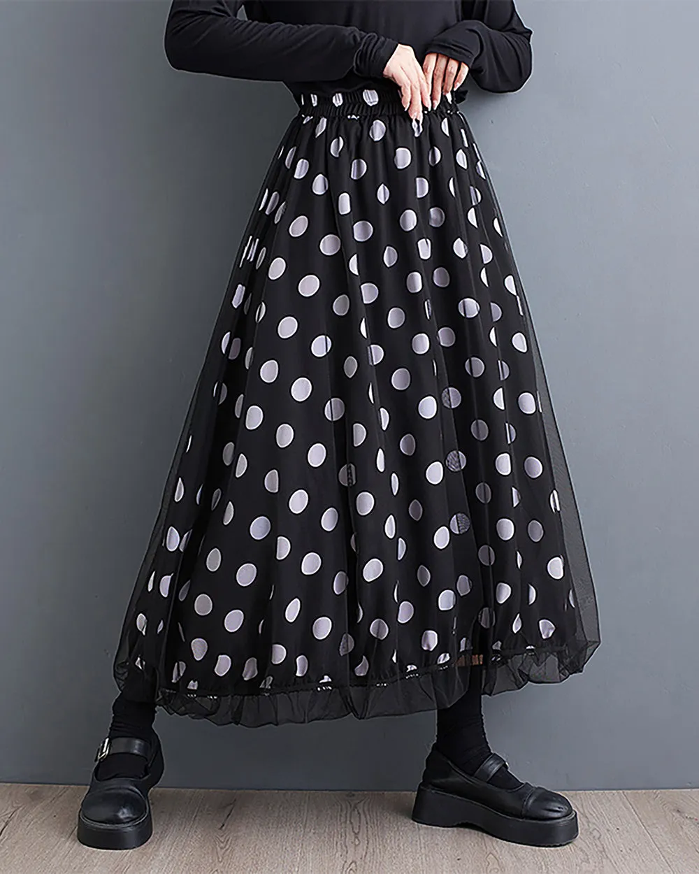 ellazhu Women's Skirt Wide Legs Elastic Waist Flowy Ruffle Hem Print Loose Oversize Fall GZ247
