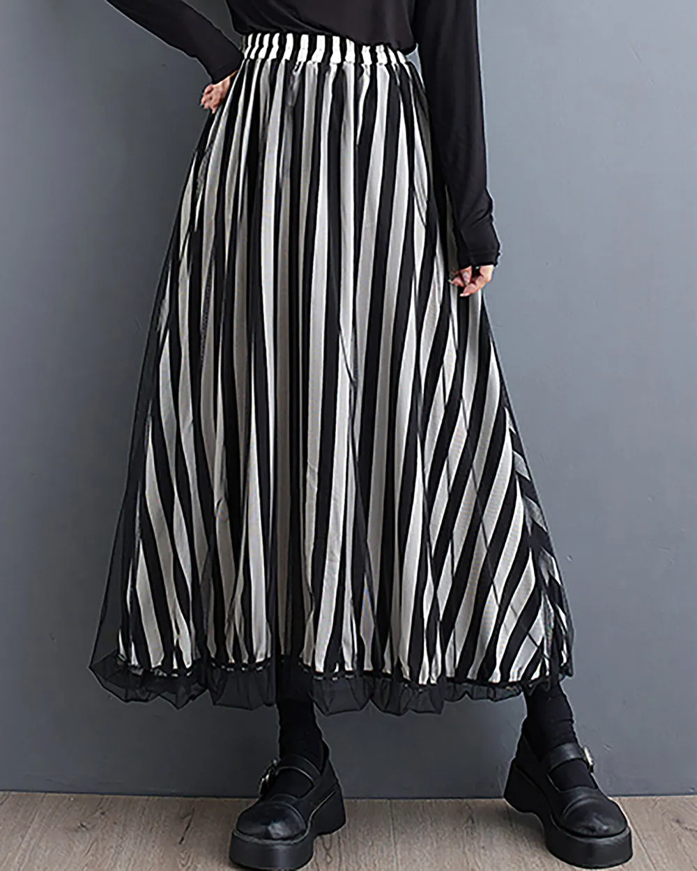 ellazhu Women's Skirt Wide Legs Elastic Waist Flowy Ruffle Hem Print Loose Oversize Fall GZ247