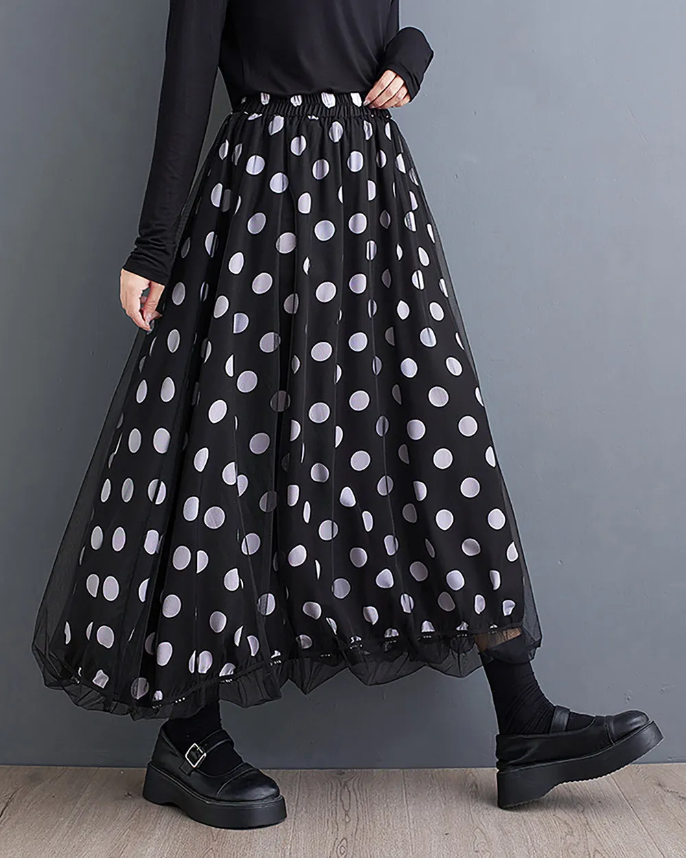 ellazhu Women's Skirt Wide Legs Elastic Waist Flowy Ruffle Hem Print Loose Oversize Fall GZ247