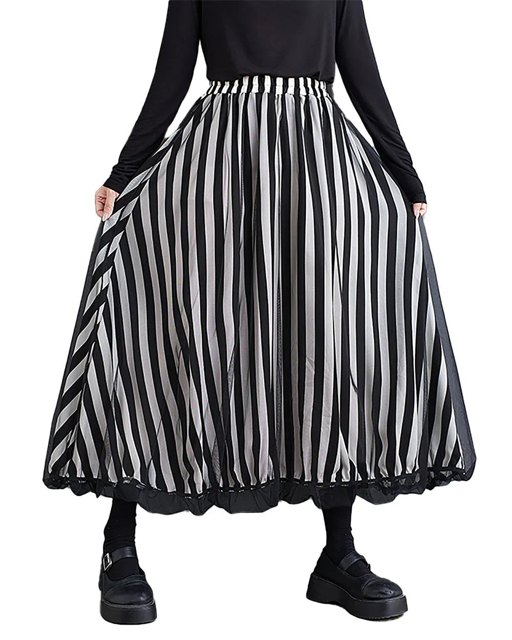 ellazhu Women's Skirt Wide Legs Elastic Waist Flowy Ruffle Hem Print Loose Oversize Fall GZ247
