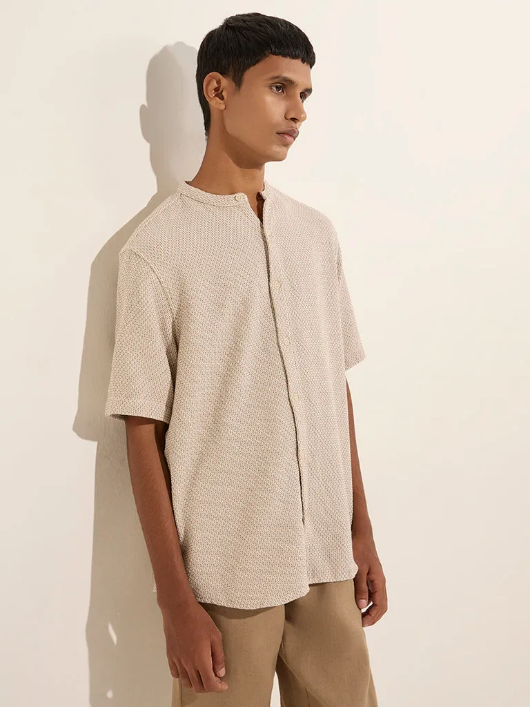 ETA Beige Self-Patterned Knitted Relaxed-Fit Cotton Shirt