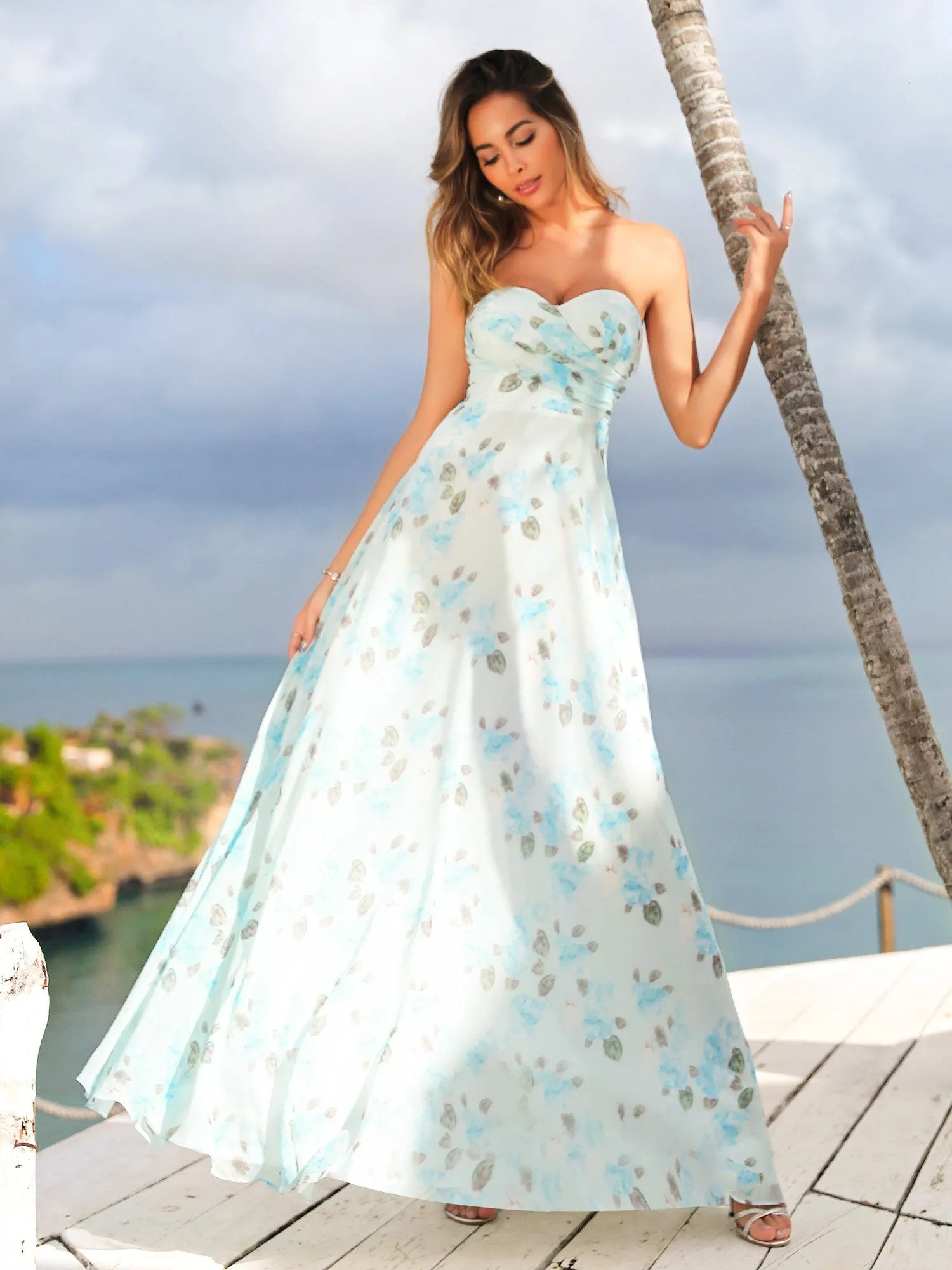 Ever-Pretty Women Feminine Strapless Flower Printed Bridesmaid Dresses EP07237