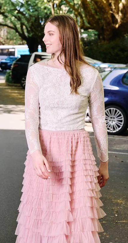 FAIRYTALE TIERED RUFFLE TULLE MESH SKIRT PINK