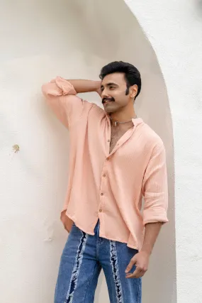 Firangi Yarn Relaxed Fit Solid Cotton Linen Blend Men's Shirt - Peachy Beeach