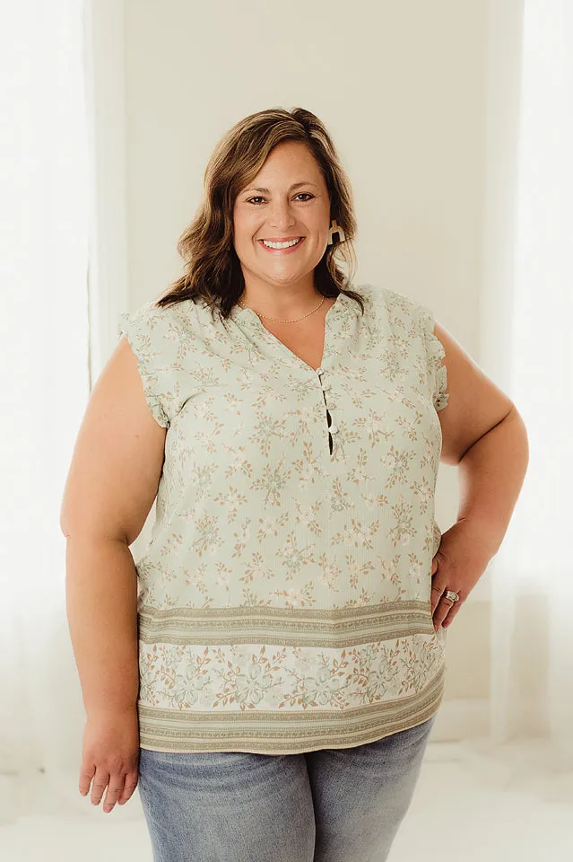 Floral Border Print Sleeveless