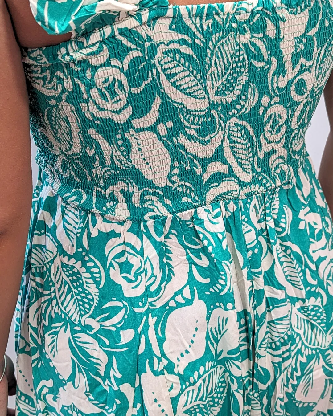 Floral Print Dress With Smocked Chest - Green Mix