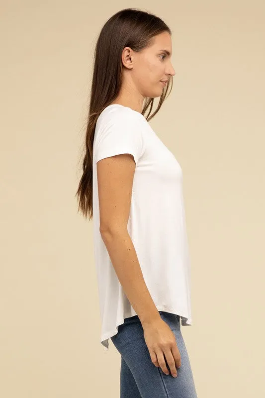 Flowy Round Hem Rayon Short Sleeve Top. **This item has free shipping.**