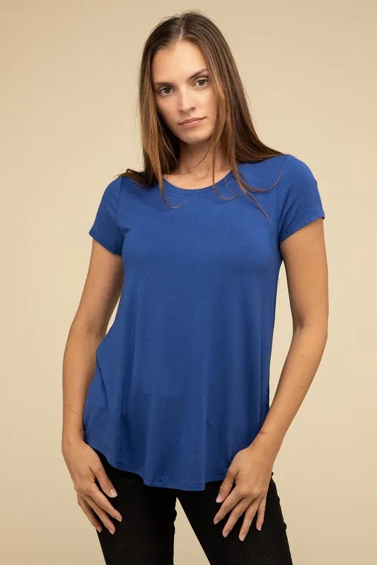 Flowy Round Hem Rayon Short Sleeve Top. **This item has free shipping.**