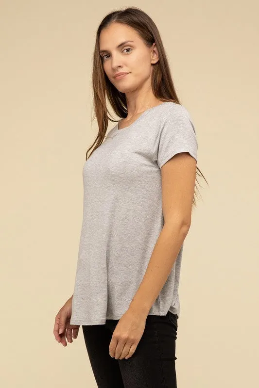 Flowy Round Hem Rayon Short Sleeve Top. **This item has free shipping.**
