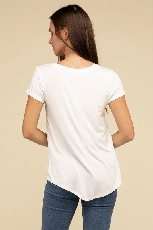 Flowy Round Hem Rayon Short Sleeve Top. **This item has free shipping.**