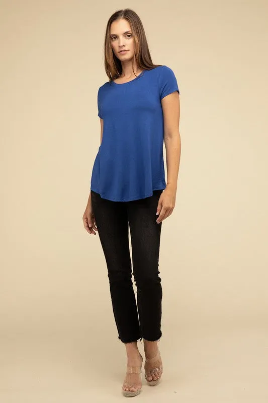 Flowy Round Hem Rayon Short Sleeve Top. **This item has free shipping.**
