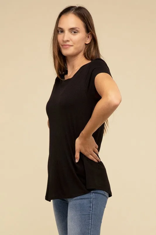 Flowy Round Hem Rayon Short Sleeve Top. **This item has free shipping.**