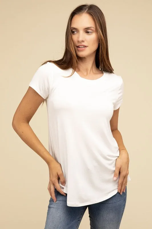 Flowy Round Hem Rayon Short Sleeve Top. **This item has free shipping.**