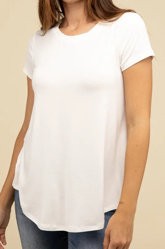 Flowy Round Hem Rayon Short Sleeve Top. **This item has free shipping.**