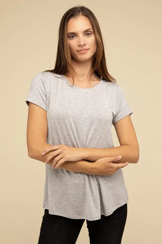 Flowy Round Hem Rayon Short Sleeve Top. **This item has free shipping.**